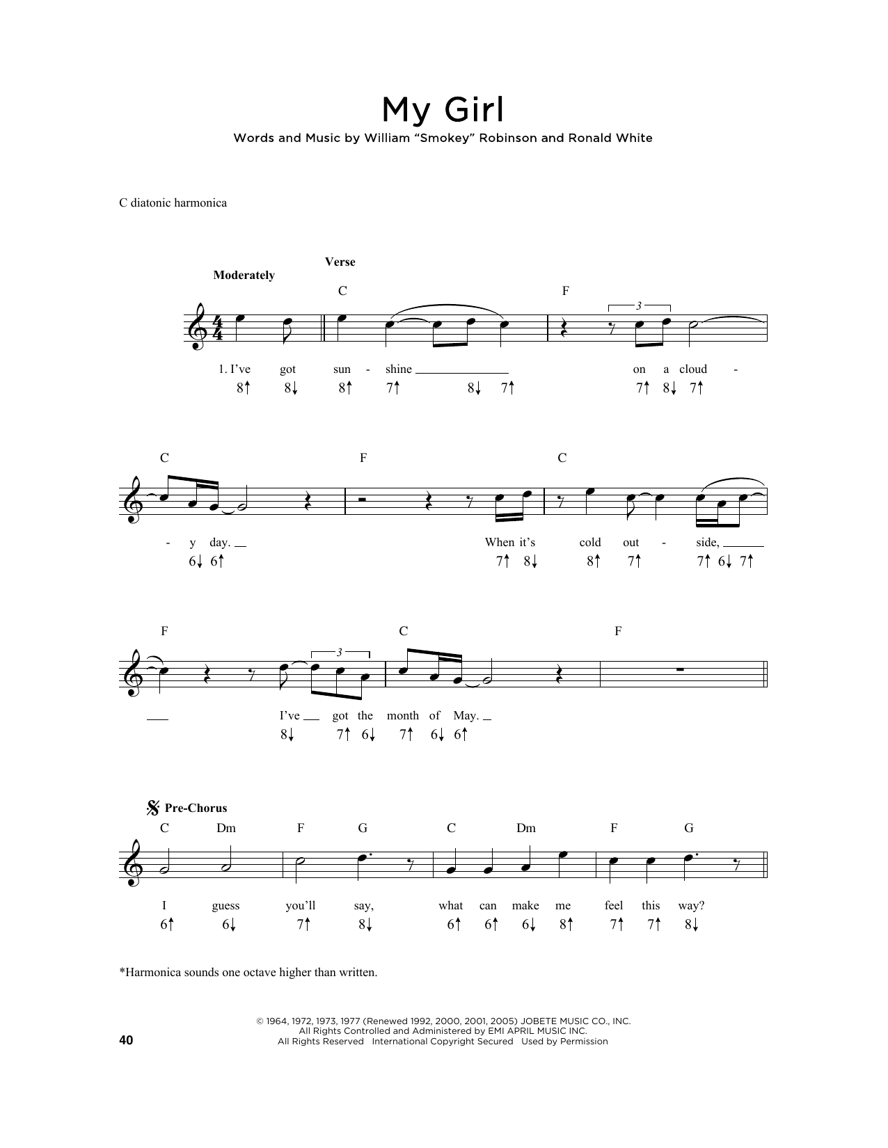 My Girl By The Temptations Sheet Music For Harmonica At Sheet Music Direct