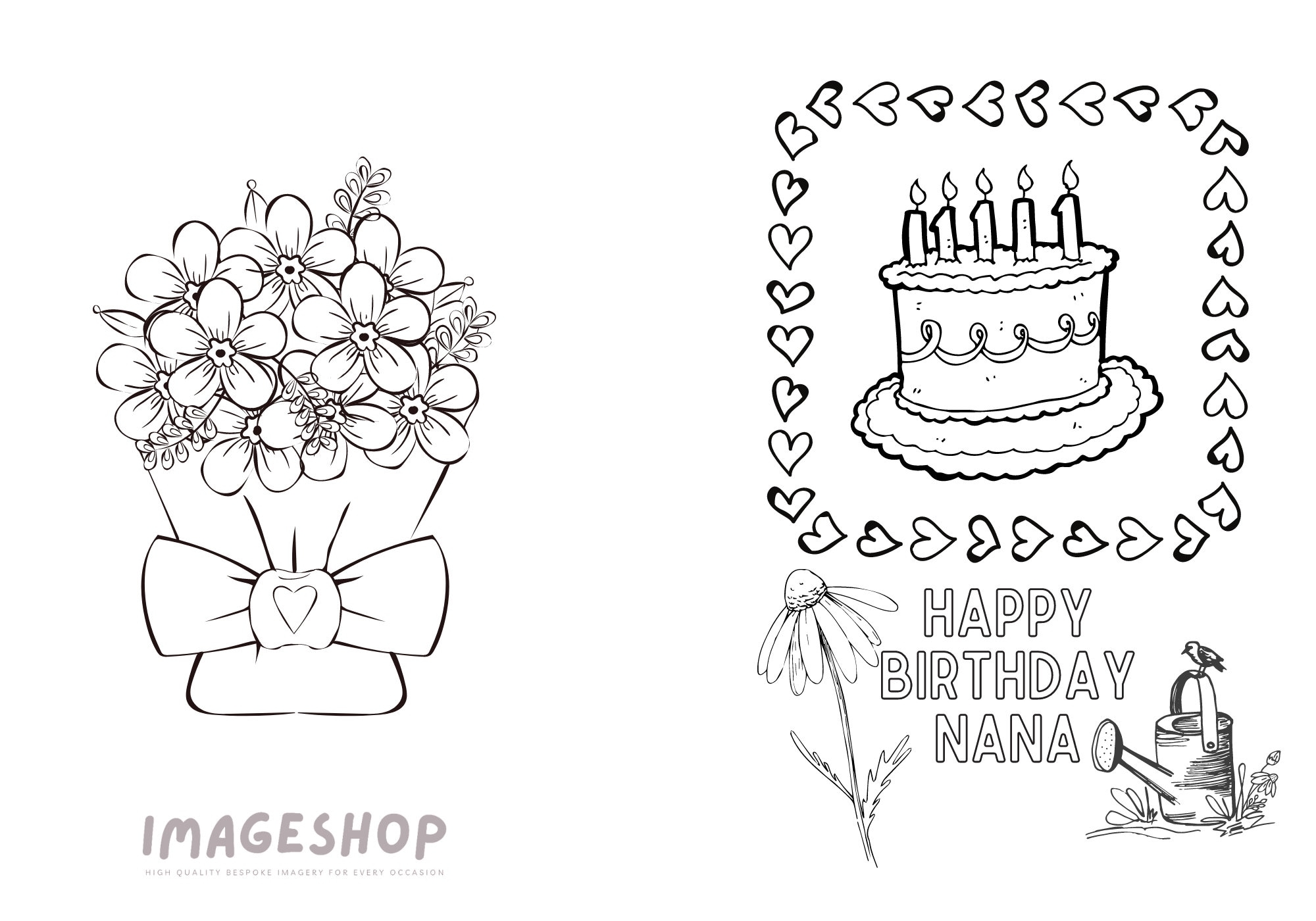 Nana Birthday Card Happy Birthday Colour In Card Instant Download Printable Card Colouring Card Greeting Card Kids Personalised Card Etsy