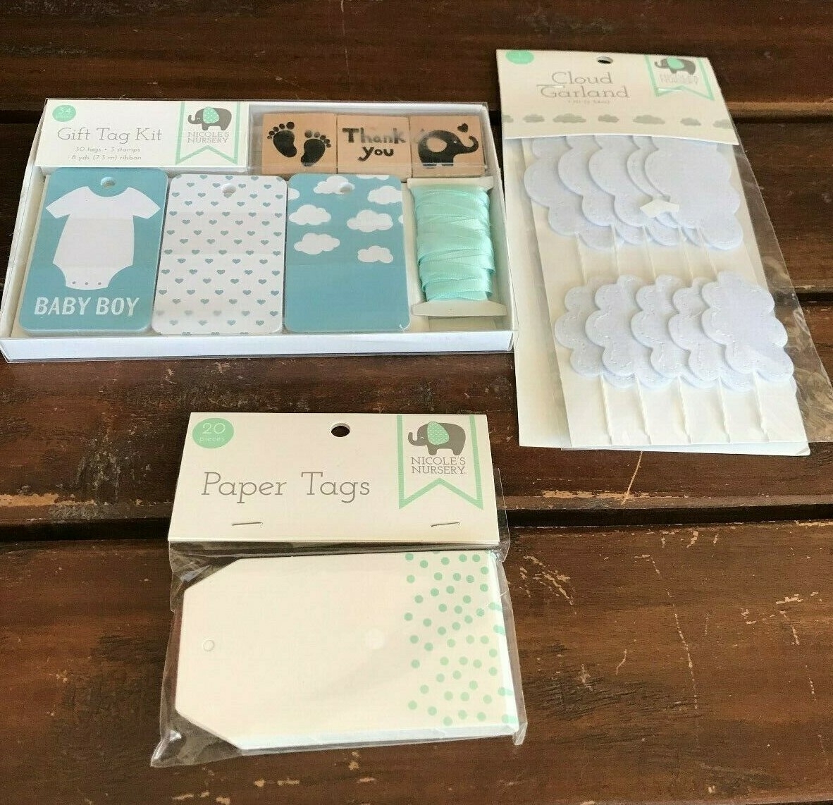 Nicole s Nursery Gift Tag Kit Paper Tags Cloud Garland For Baby Boy EBay
