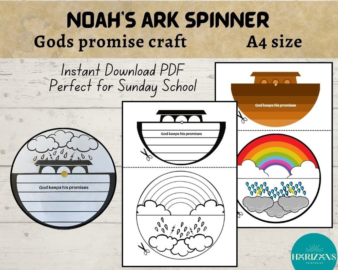 Noah s Ark Printable Sunday School Craft Bible Story Activity Kids Spinner Wheel Instant Download Genesis Old Testament gods Promise Etsy