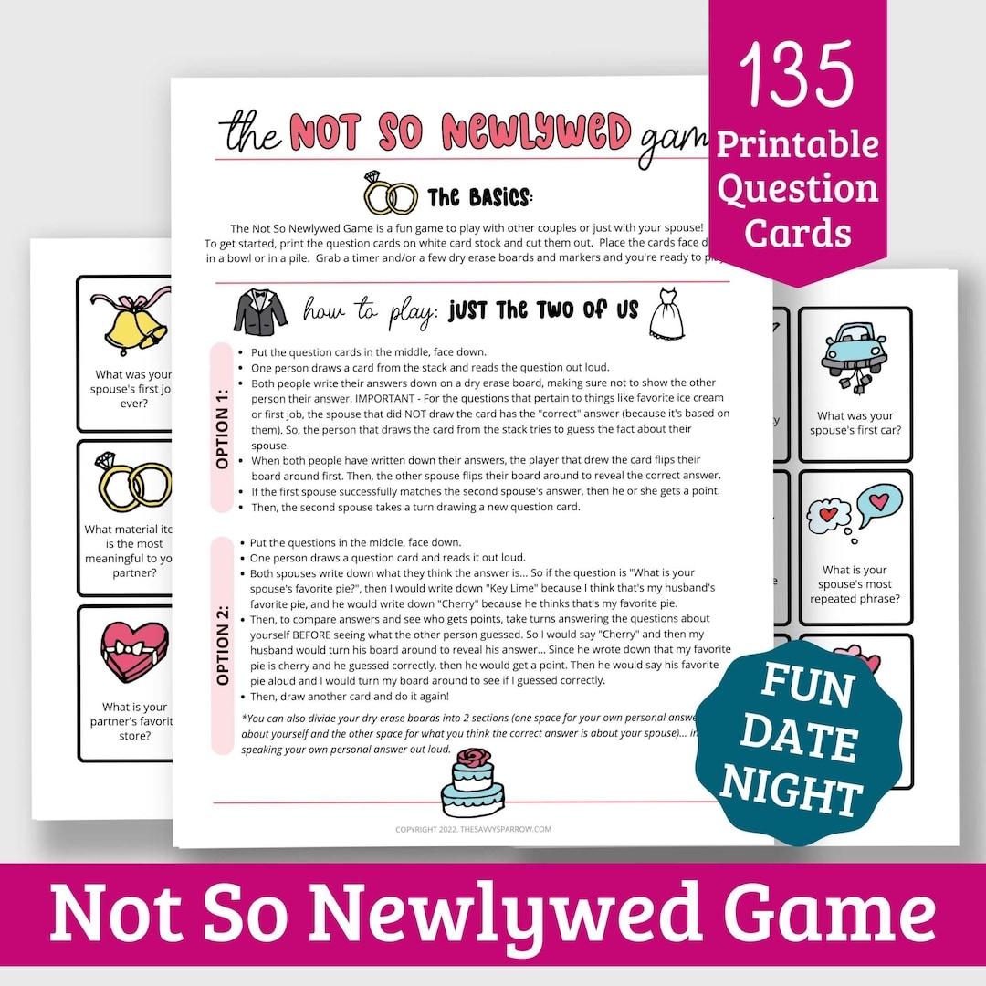 Not So Newlywed Game Printable Question Cards 135 Questions Great Date Night Game Etsy