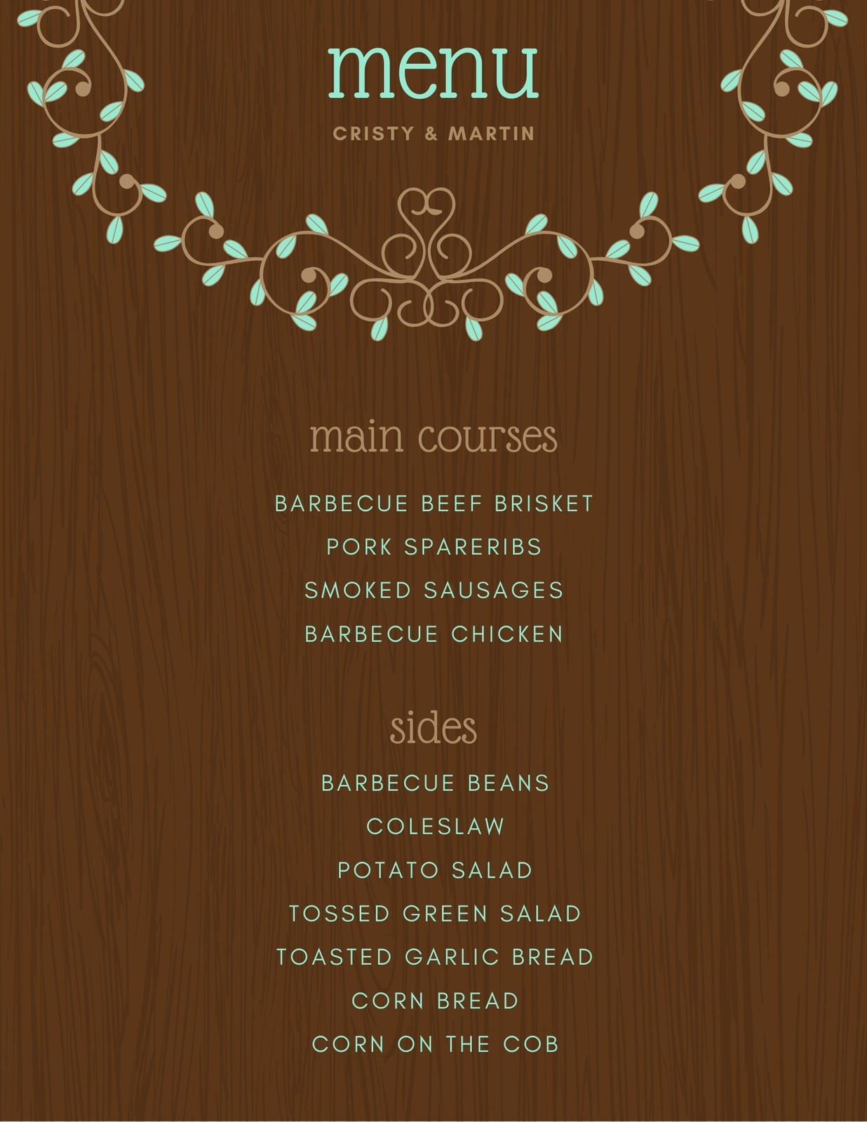 Free Printable Rustic Menu