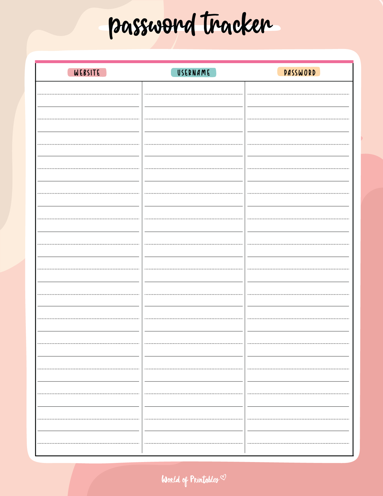Free Printable Account Info Log