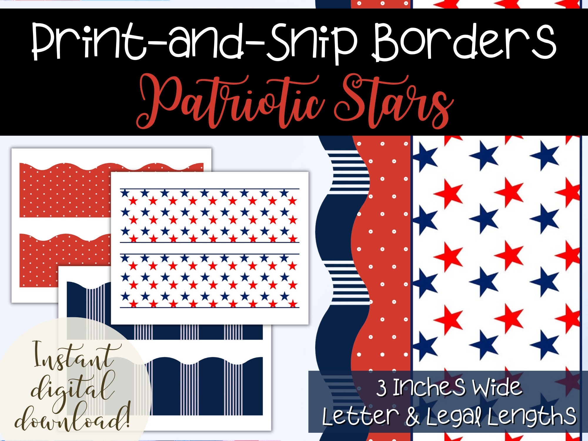 Patriotic Stars Printable Border For Bulletin Boards Trim For DIY Signs Holiday Banners July 4th And President s Day Decor For Teachers Etsy