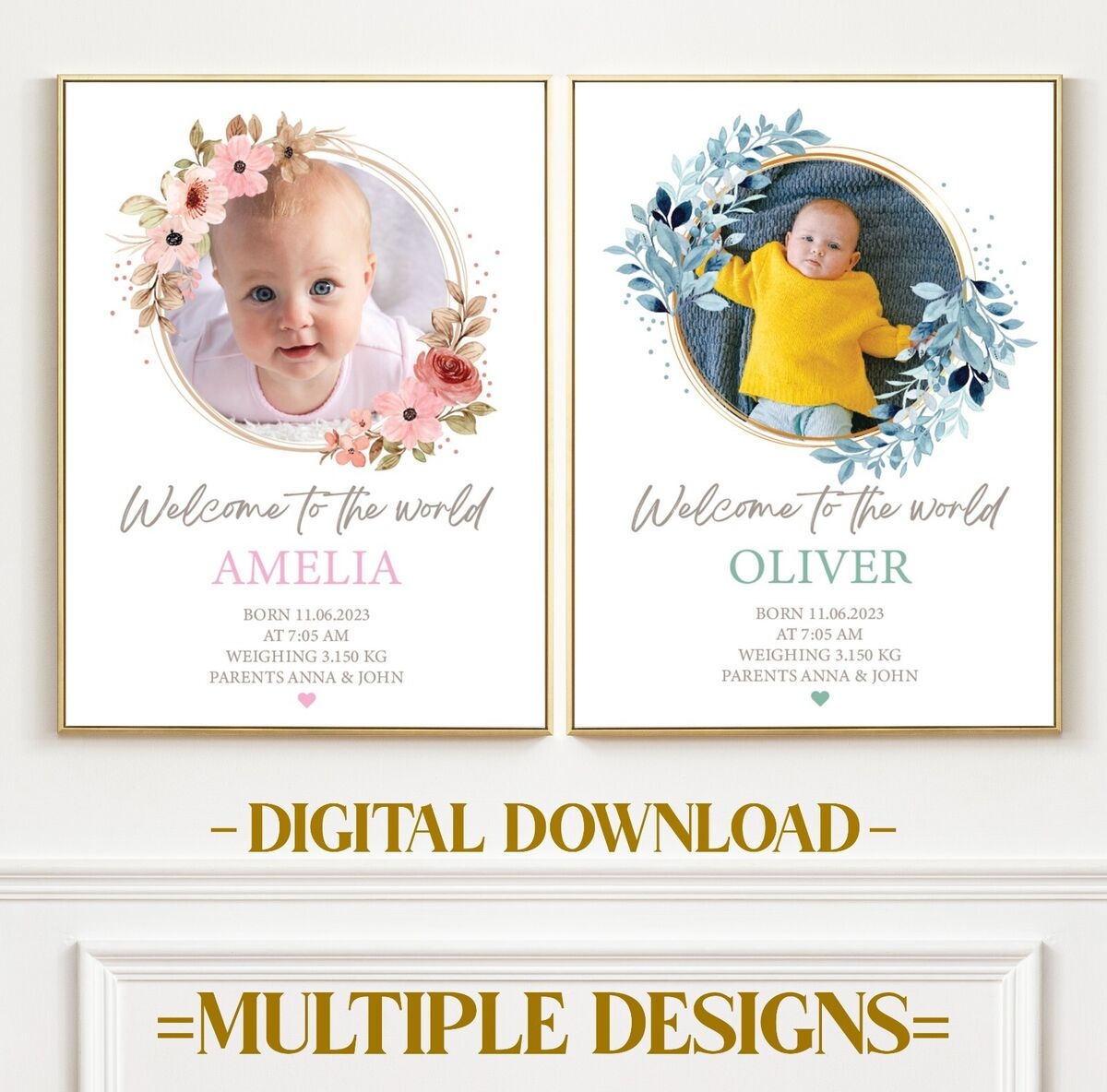 Personalised Birth Stats Baby Print Sign Birth Announcement Frame Custom Photo EBay