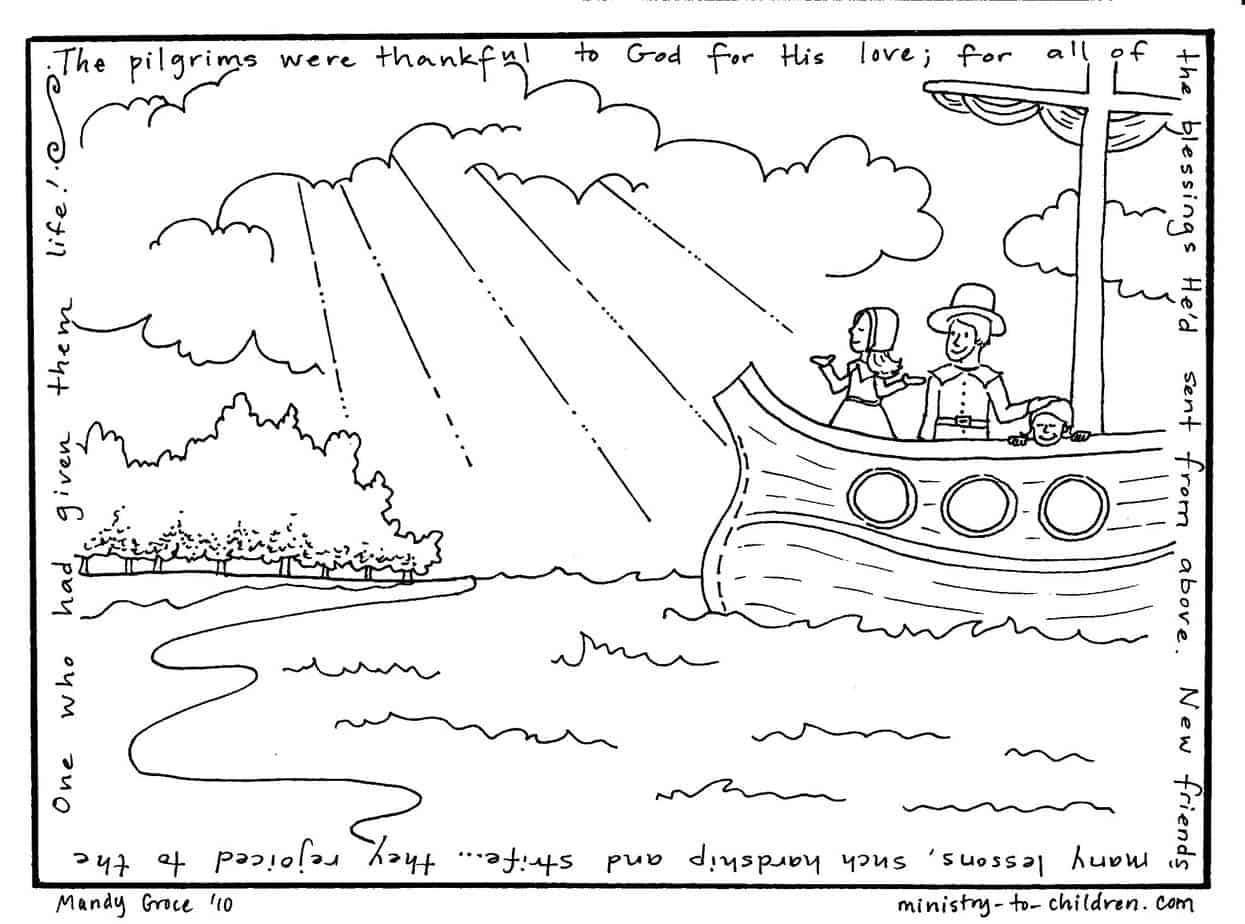 Pilgrims Thanksgiving To God Coloring Page free Printable 