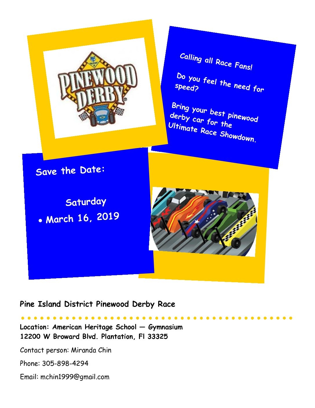 Pinewood Derby Flyer South Florida Council Scouting America