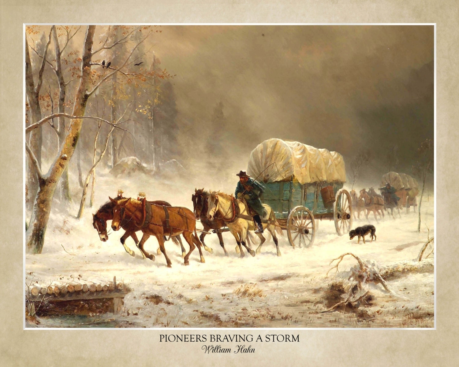 Pioneers Braving A Storm By William Hahn 1878 18x24 Print Displaying The Artist s Name And Title Of Painting Does Not Include Frame Etsy
