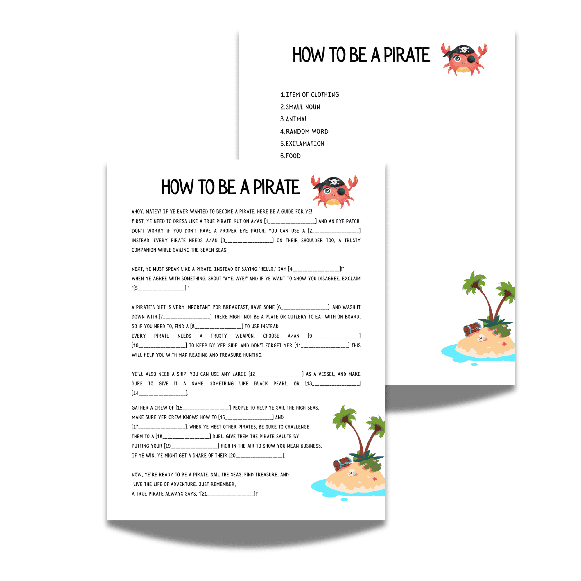 Pirate Mad Libs Free Printables Love And Laugh Games