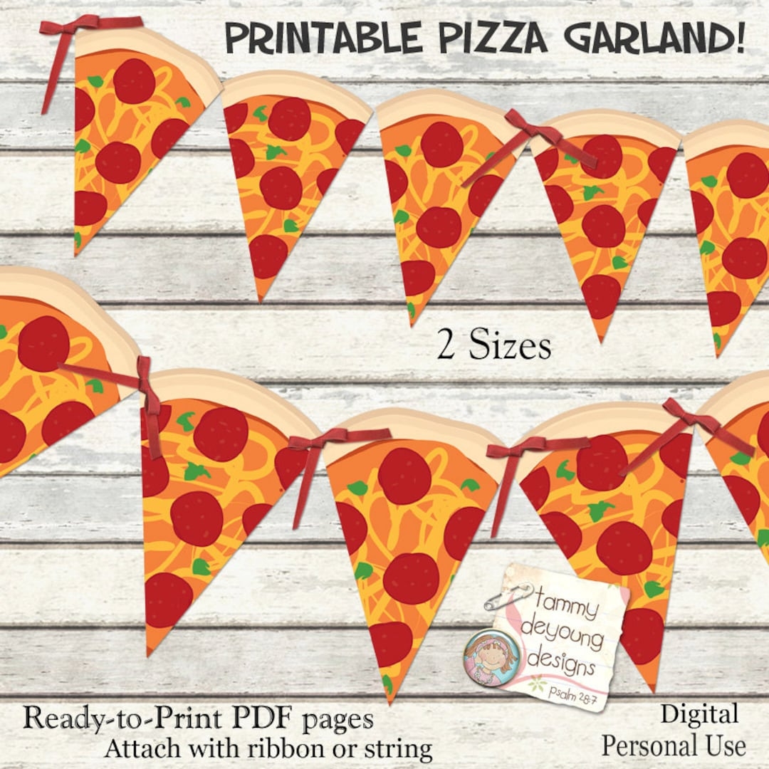 Pizza Party Banner Garland Printable Pizza Party Bunting DIY Digital For Ninja Turtle Parties Birthday Decor Pizza Party Decorations Etsy