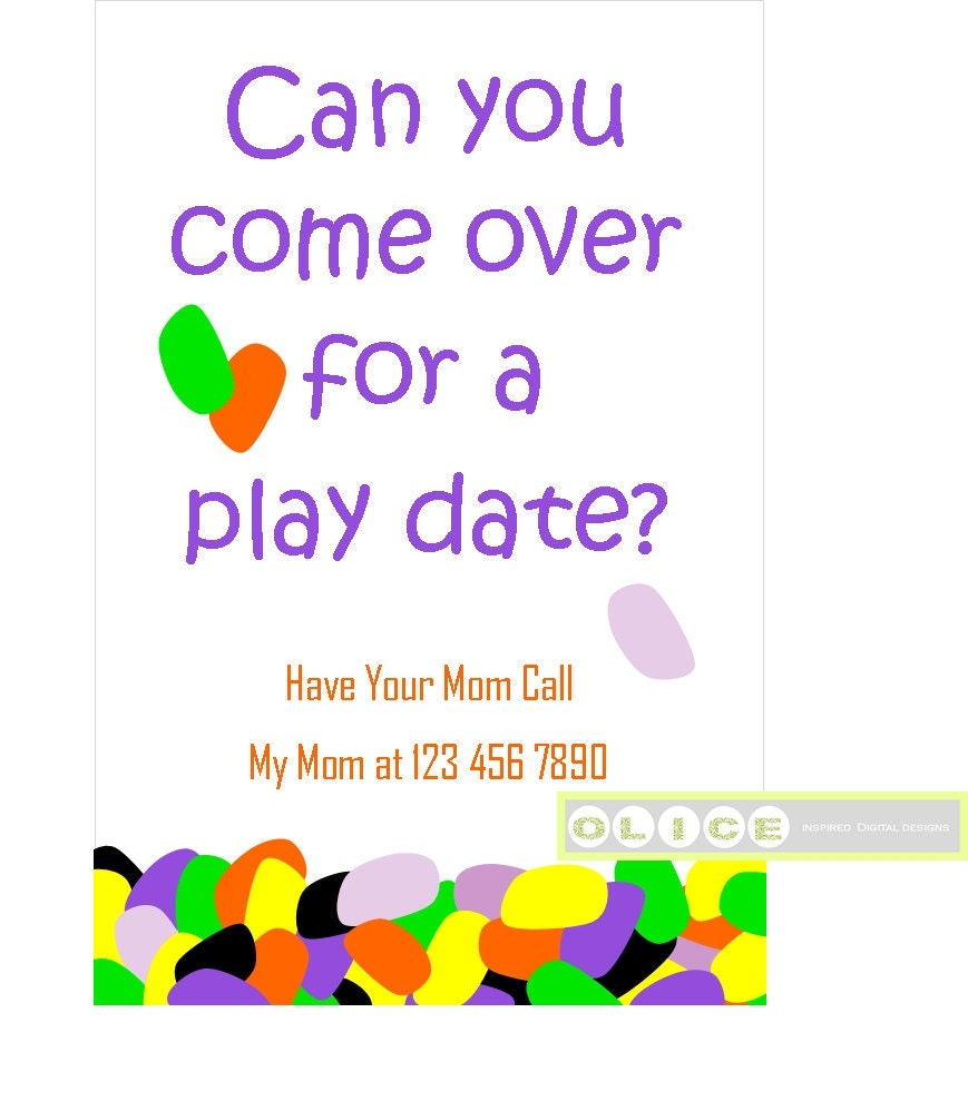 Play Date Card Play Date Invitation Cards School Playdate Invitation Kids Playdate Invites Jelly Bean Play Date 4 X 6 Card Printable PDF Etsy