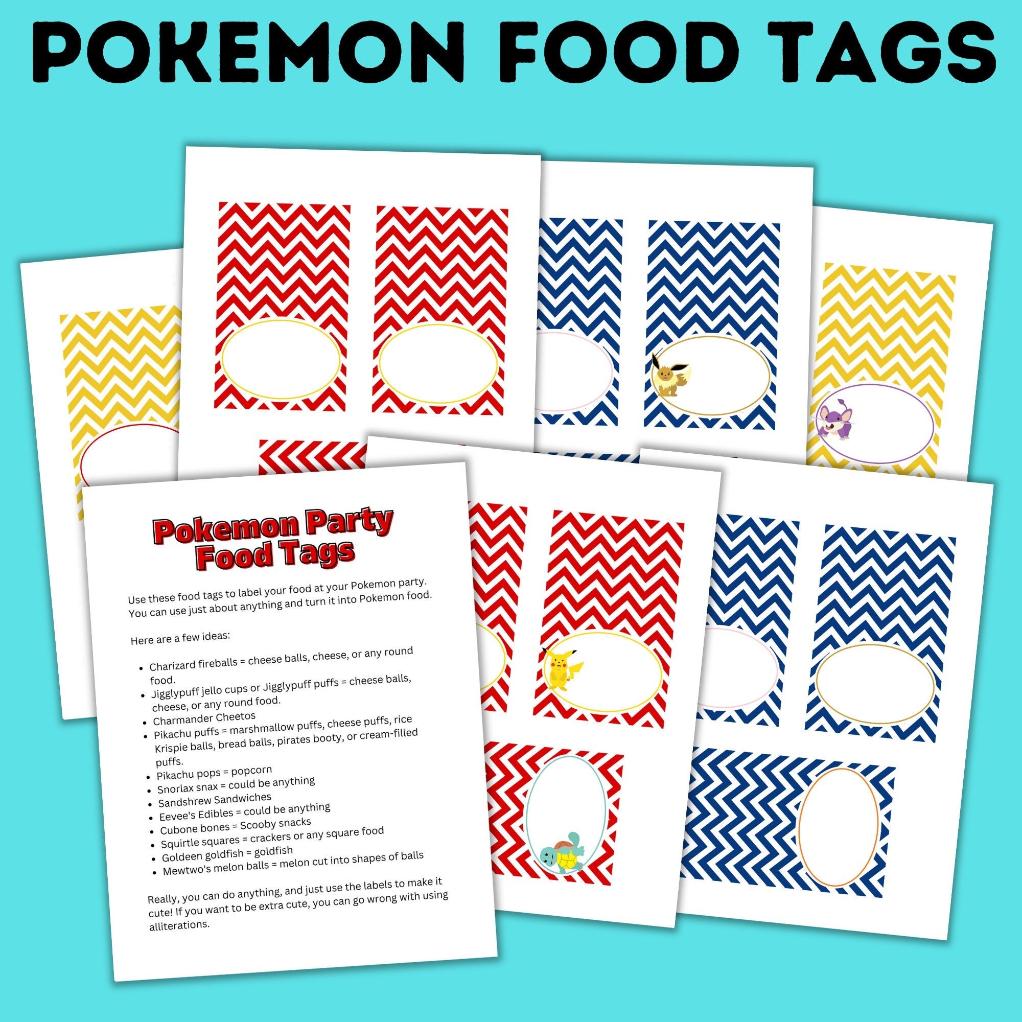 Pokemon Party Food Tags Pokemon Food Labels Food Tags Pokemon Party Printables Kids Printables Kids Party Tags Pokemon Tags Etsy