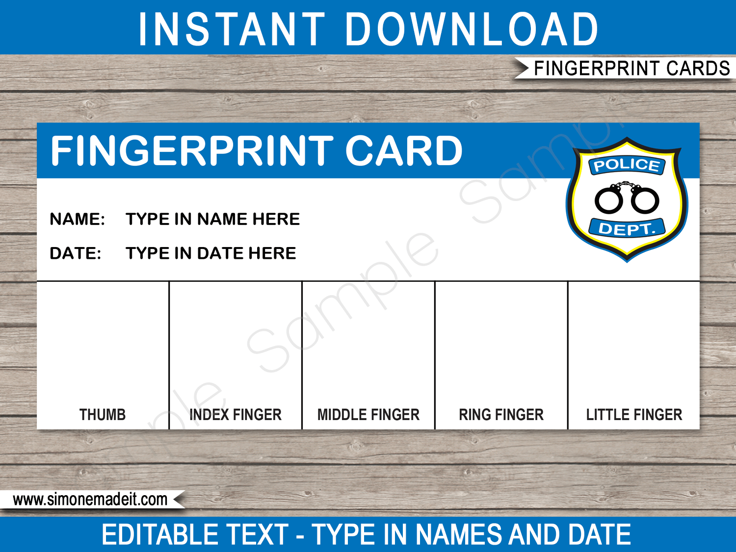 Police Party Fingerprinting Card Template Printable Police Party Games