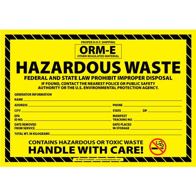 PolyLabel ORM E Hazardous Waste Federal And State Law Prohibits Improper Disposal Visual Workplace Inc 