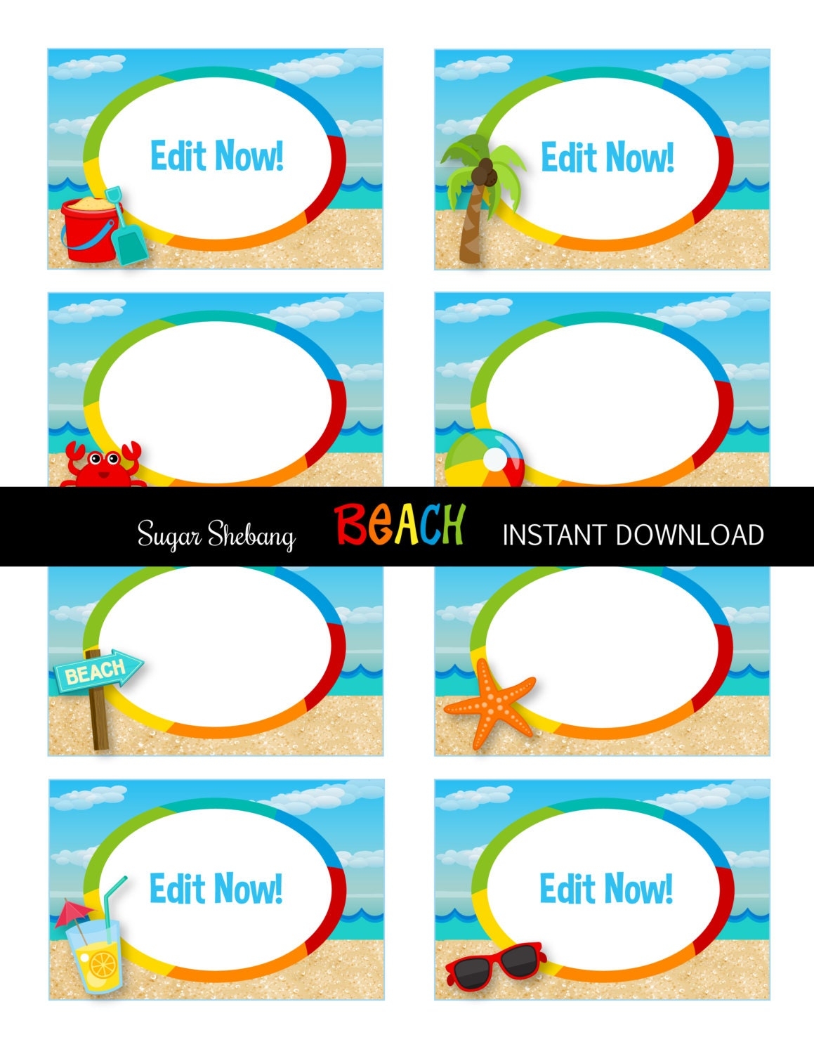 Pool Party Labels Beach Party Labels Instantly Downloadable And Editable File Personalize At Home With Adobe Reader Or Picmonkey Etsy