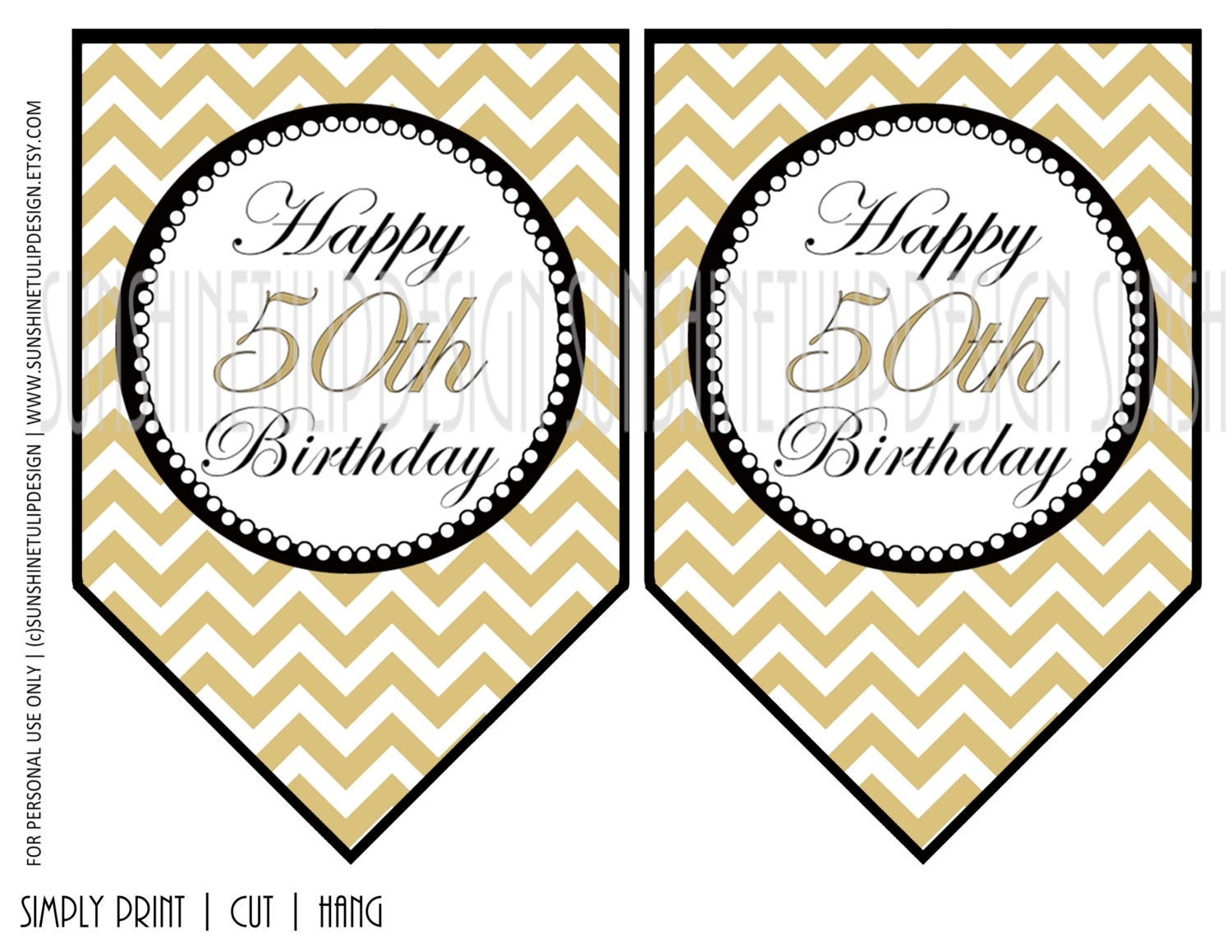 Printable 50th Birthday Banner 50th Gold And Black Chevron Birthday Banner By SUNSHINETULIPDESIGN Etsy