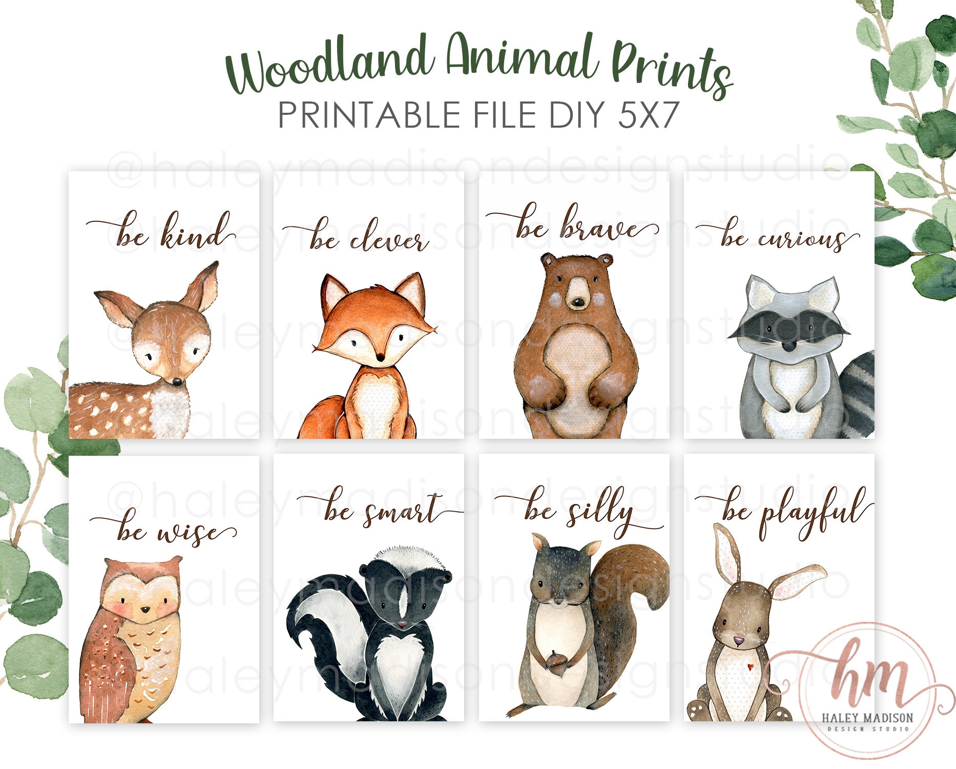 PRINTABLE 5X7 Woodland Animal Signs Set Of 8 Woodland Nursery Signs Woodland Nursery Prints Woodland Animals Woodland Nursery Art Print Etsy