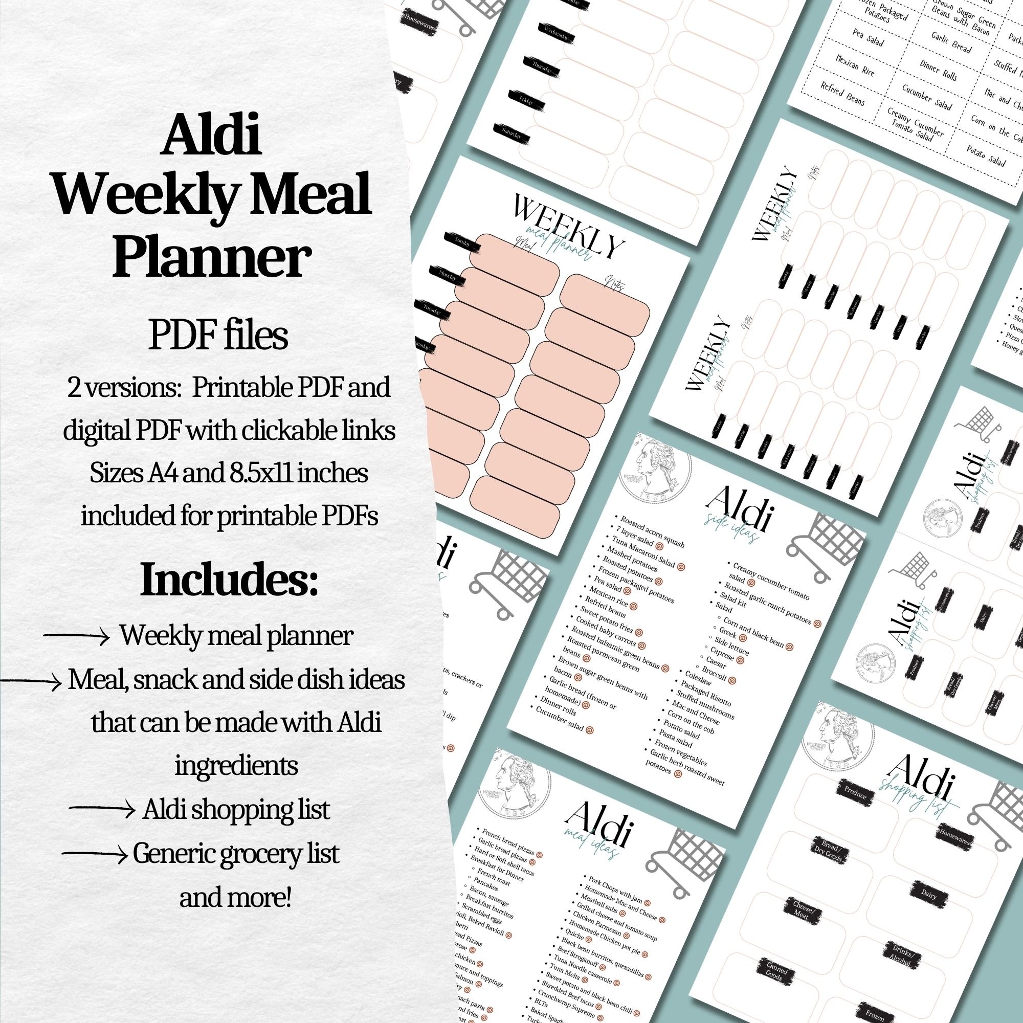 Printable Aldi Weekly Meal Planner And Prep Easy And Quick Family Meal Dinner Ideas Grocery List Digital Download Shopping List Etsy