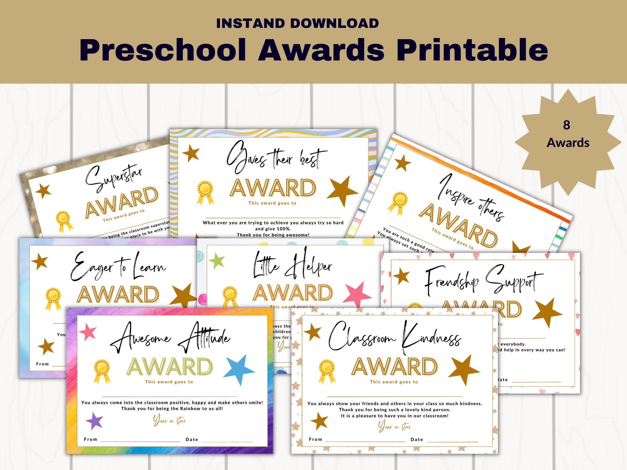 Printable Awards For Preschoolers 8 Printable Preschool Awards For The Classroom Instant Download And Print Etsy