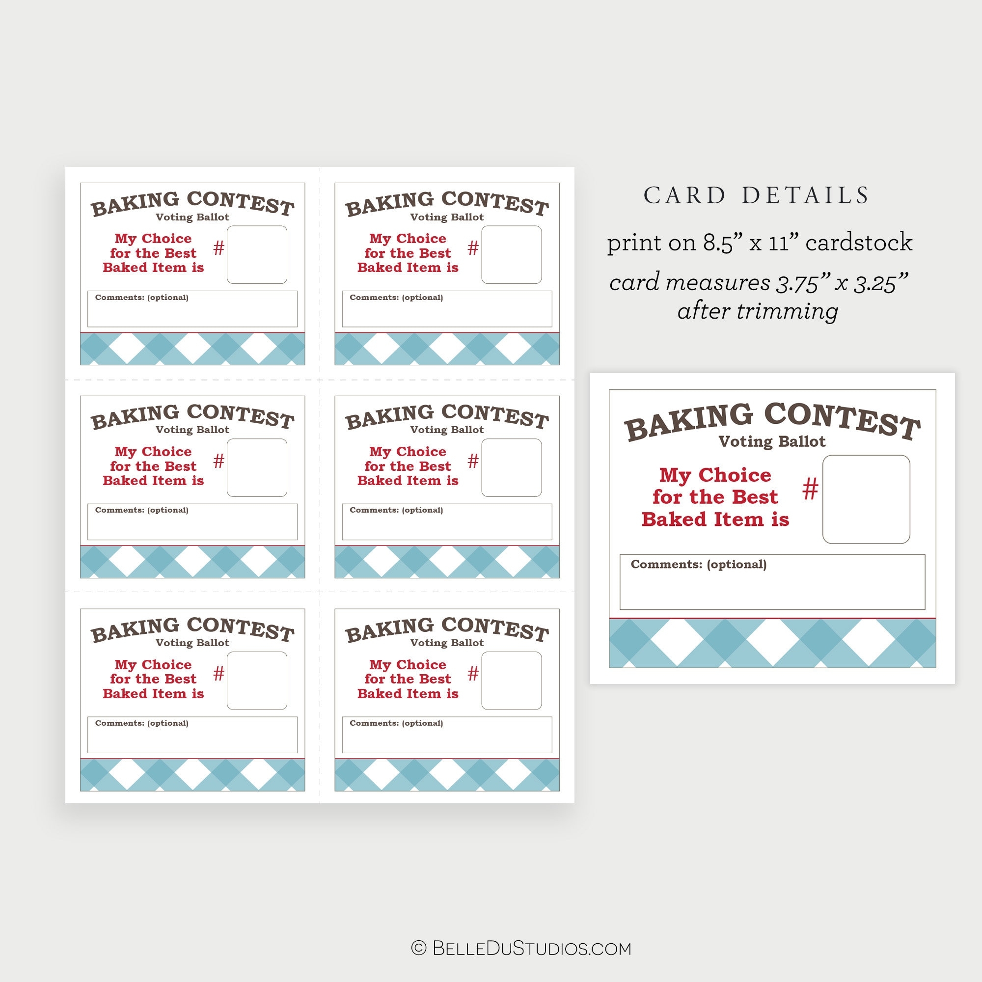 Printable Baking Contest Easy Ballots Voting Ballot Cards Bake off Competition Ranking Card NO EDITING Required Just Download Print Etsy