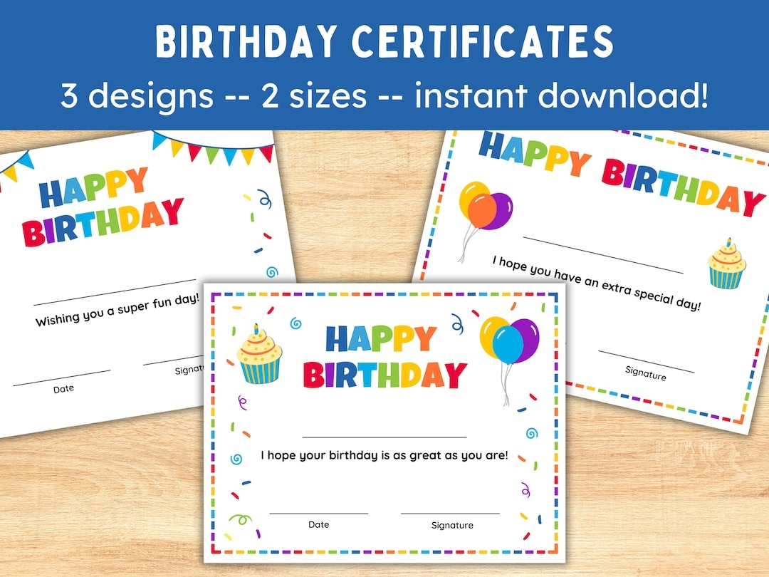 Printable Birthday Certificate Student Birthday Certificate School Birthday Certificate Happy Birthday Instant Download Etsy