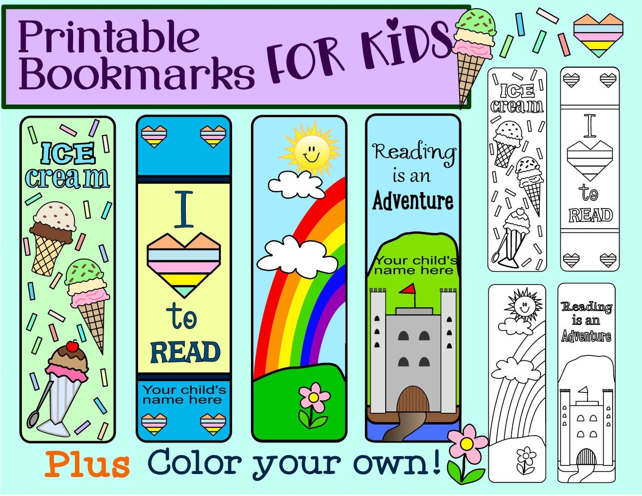 Printable Bookmarks For Kids Kids Art Color Your Own Bookmark Personalized Bookmarks For Kids Printable Activities Bookmark Printable Etsy