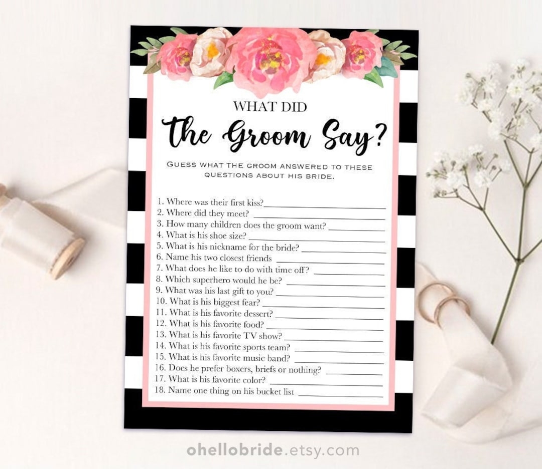 Printable Bridal Shower Games Printable The Newlywed Game What Did The Groom Say How Well Does The Bride Know The Groom 019 Etsy