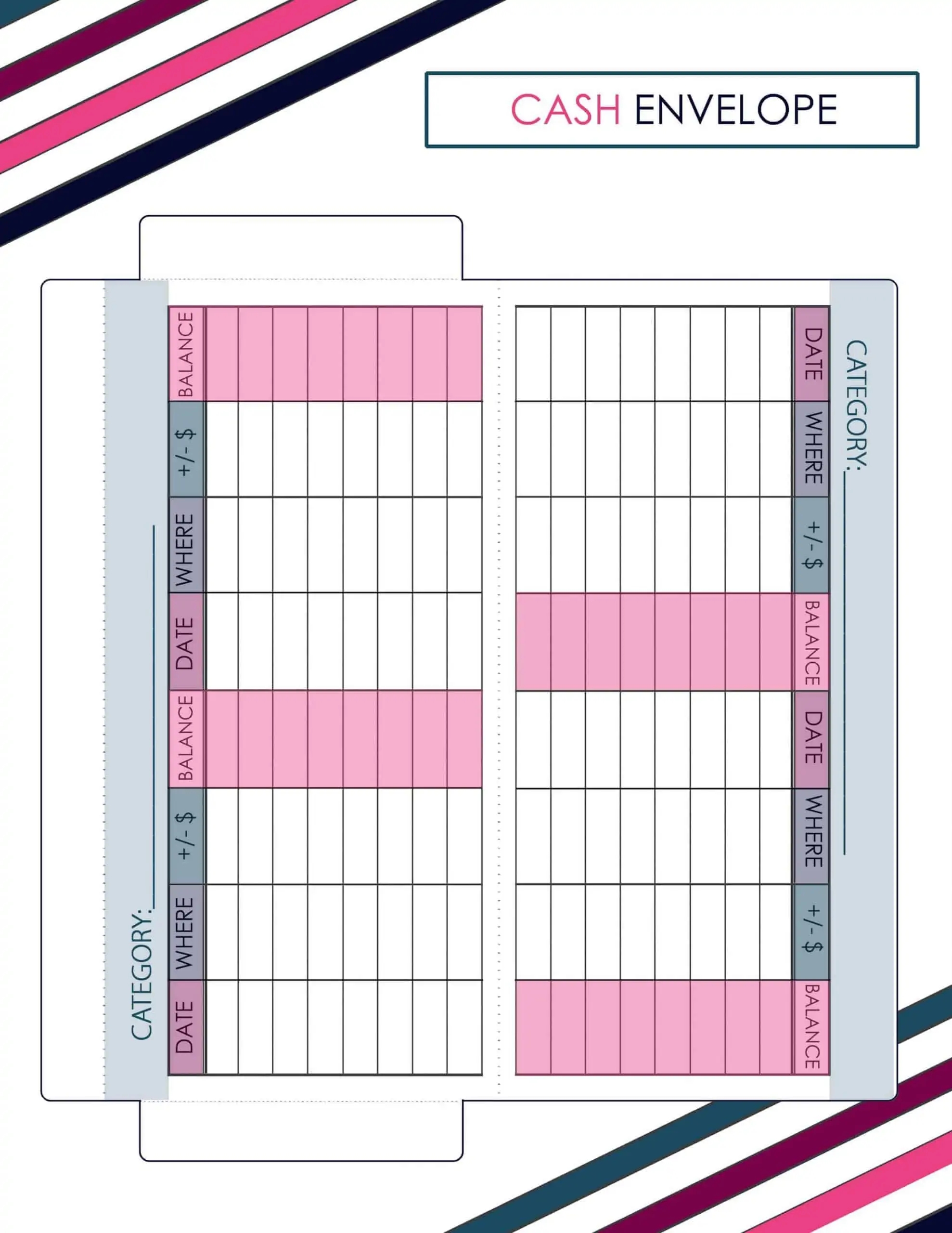 Printable Cash Envelope Berry Stripe Bubbling Brook