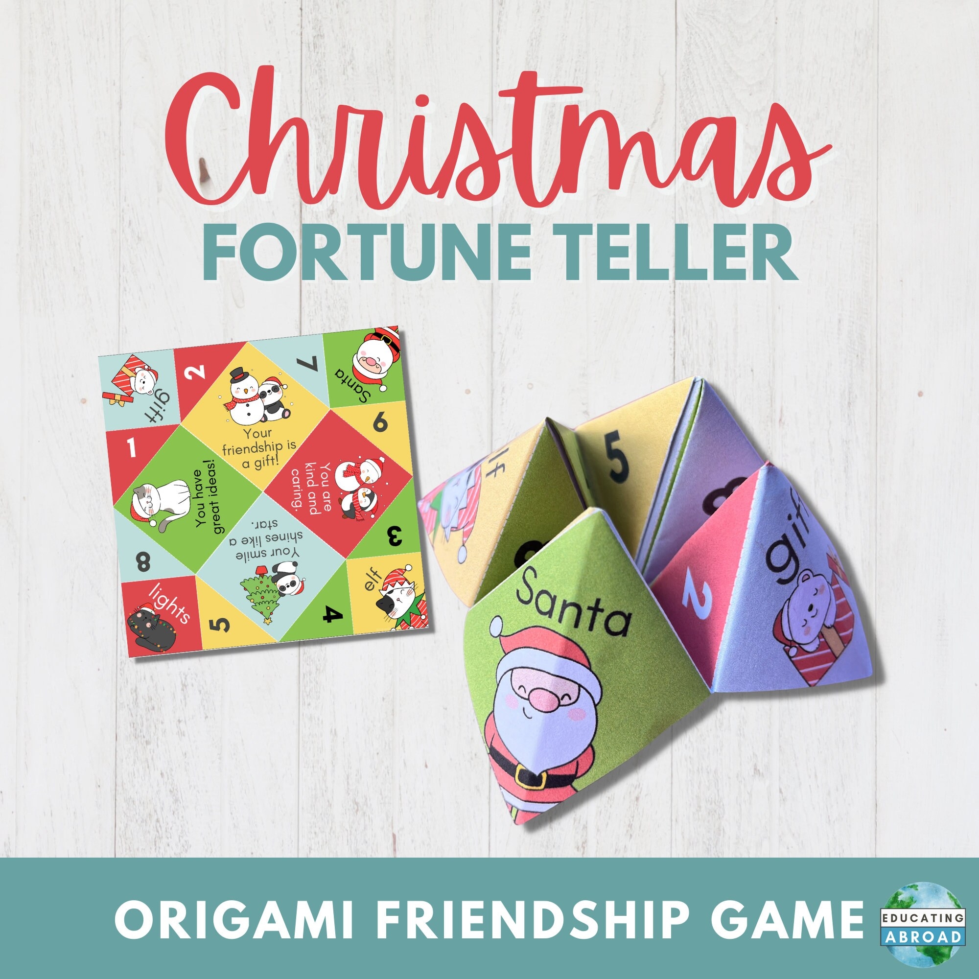 Printable Christmas Craft For Kids Holiday Cootie Catcher Kids Origami Activity DIY Friendship Fortune Teller For Children Etsy