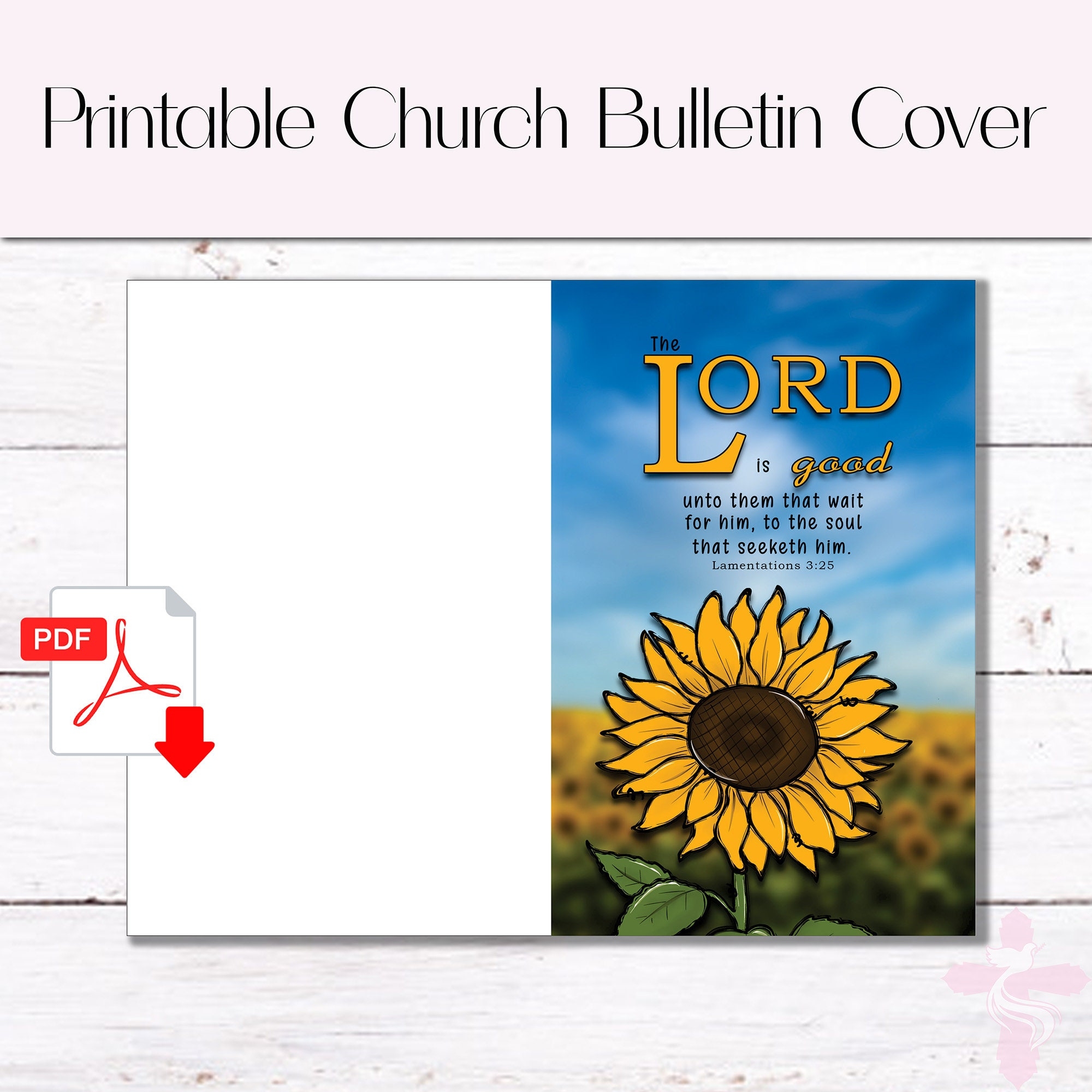 Printable Church Bulletin Cover PLUS Canva Template 8 5 X 11 Bi fold Instant Download Sunflower Field The Lord Is Good 4 Etsy