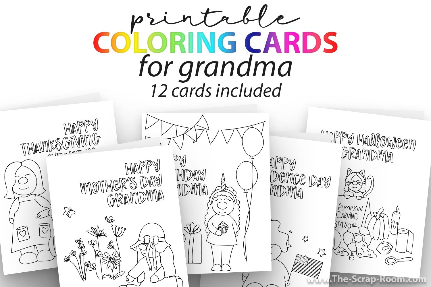 Printable Coloring Card Bundle For Grandma