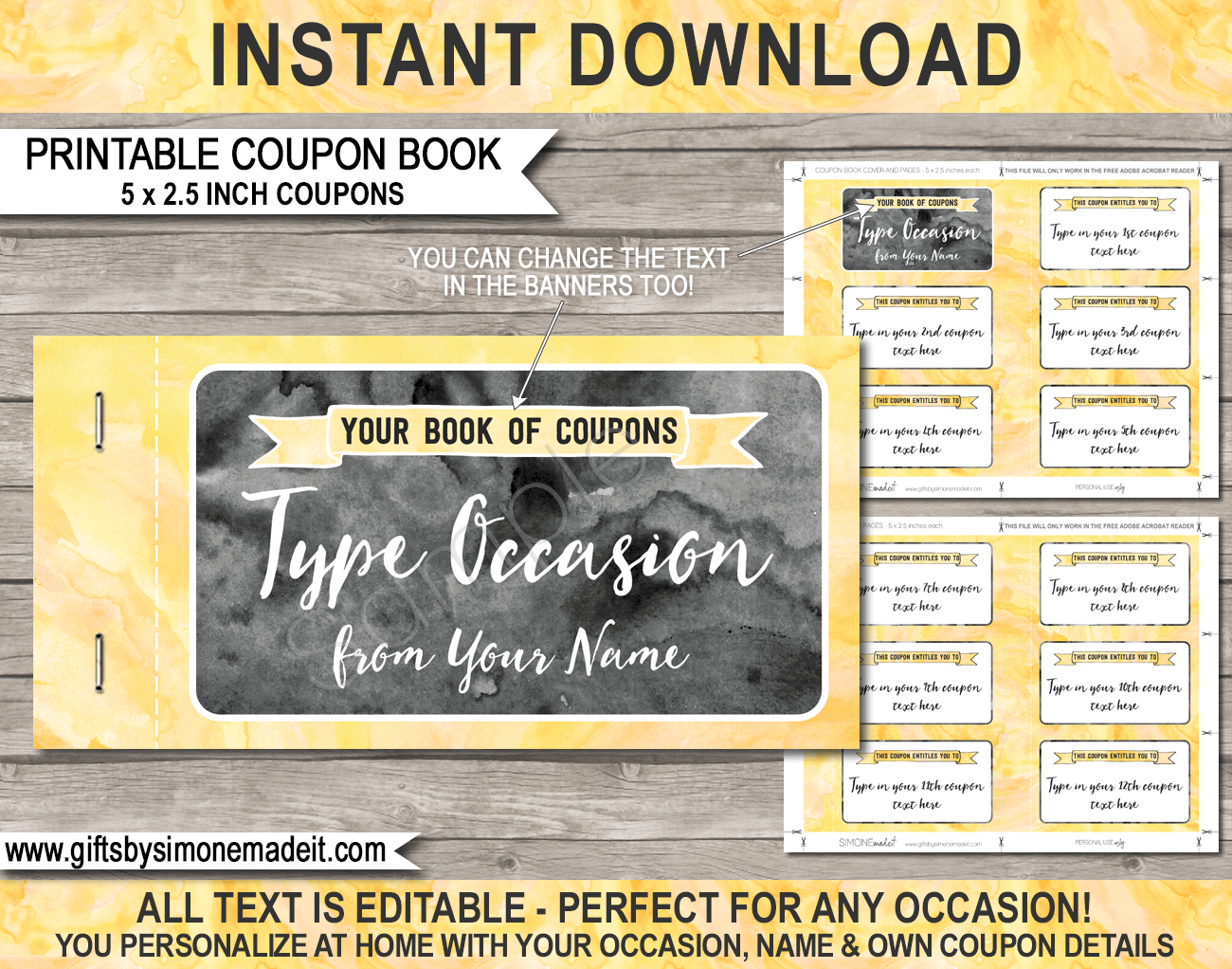 Printable Coupon Book Template DIY Personalized Coupons Custom