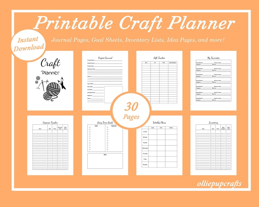 Printable Craft Planner Craft Journal Planner For Crafters Craft Project Planner Hobby Planner Craft Organization Craft Binder Etsy