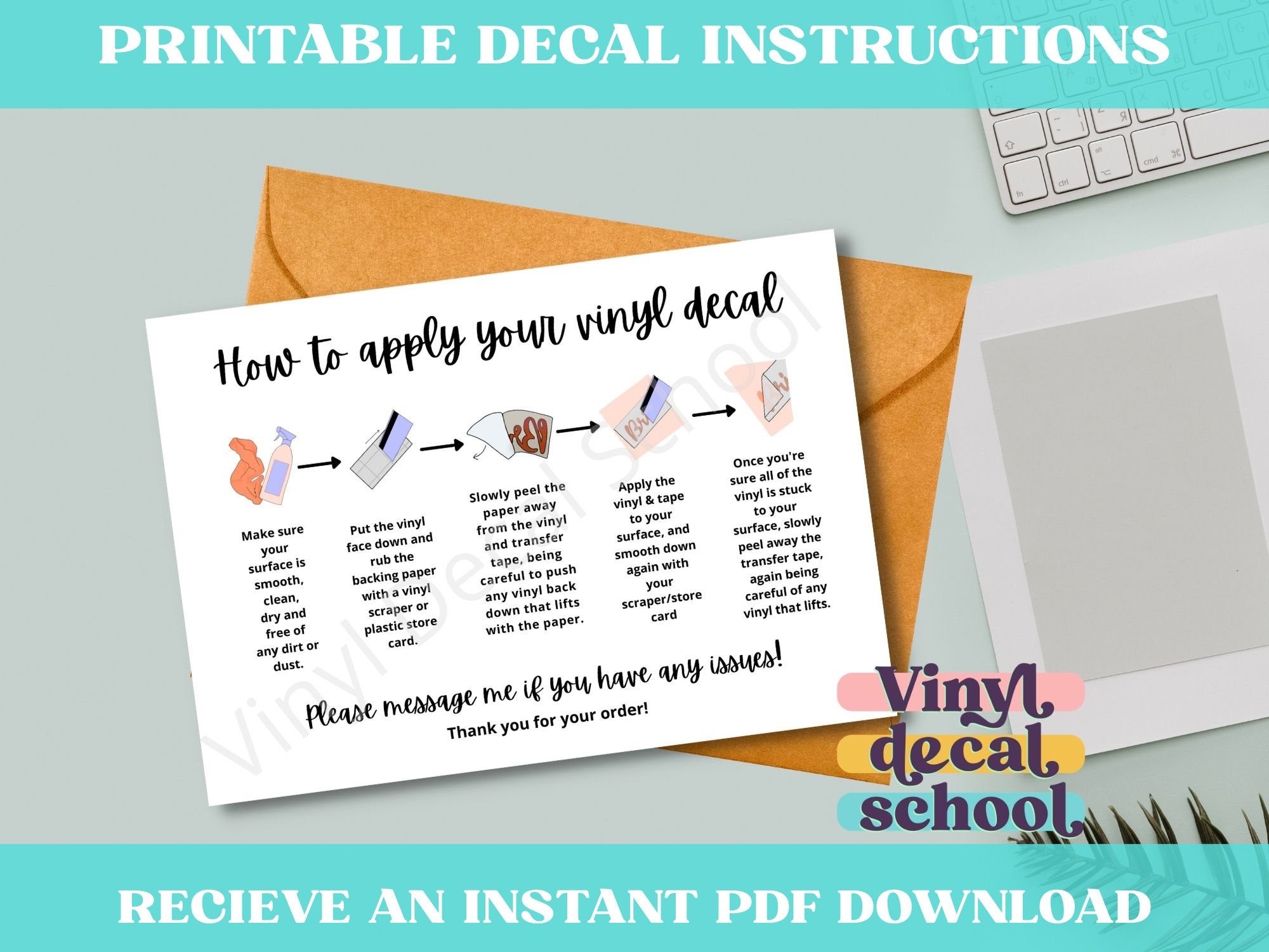 Printable Decal Instructions For Adhesive Vinyl With Illustrations 4 Per Page US Letter A4 Decal Application PDF Printables Etsy