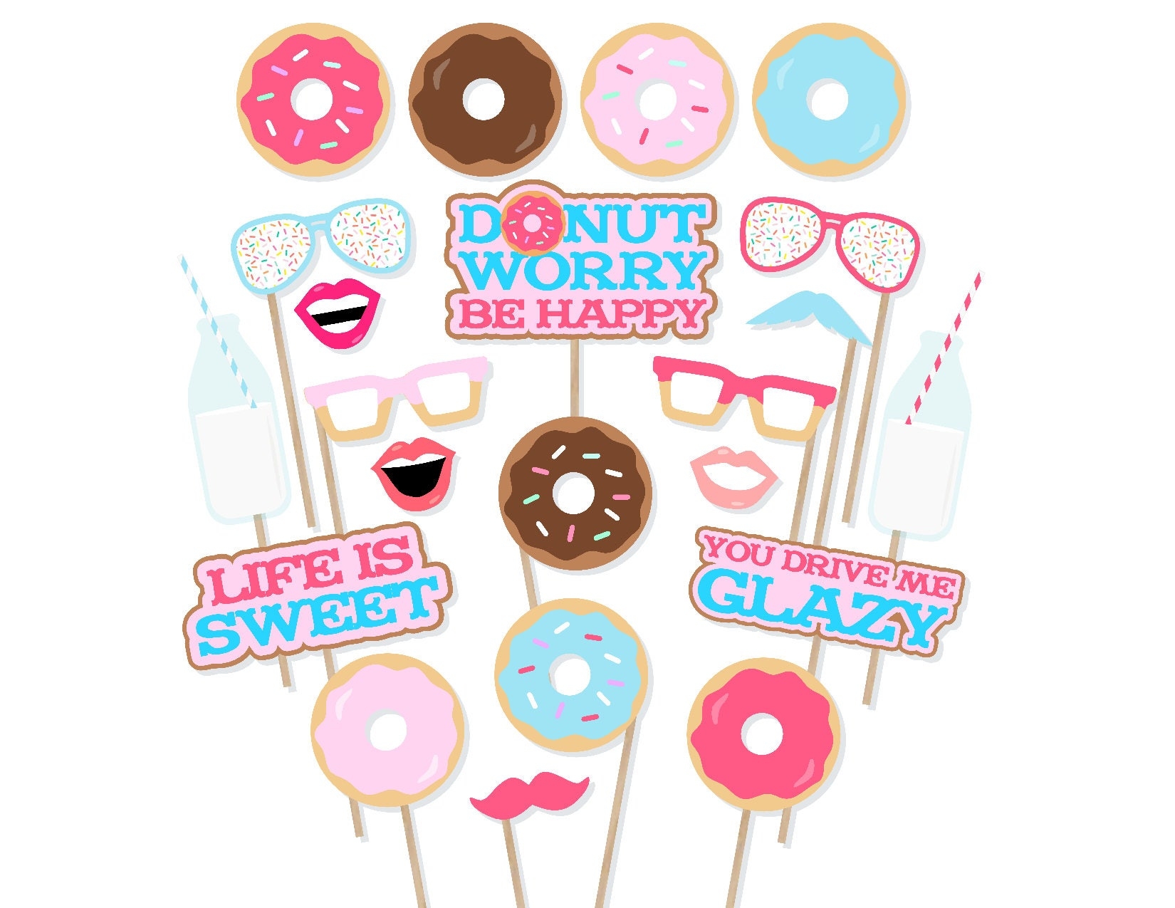 Printable Donut Photo Booth Props Donut Photobooth Doughnut Props Donut Party Printables Donut Birthday Party Donut Shop Party Etsy