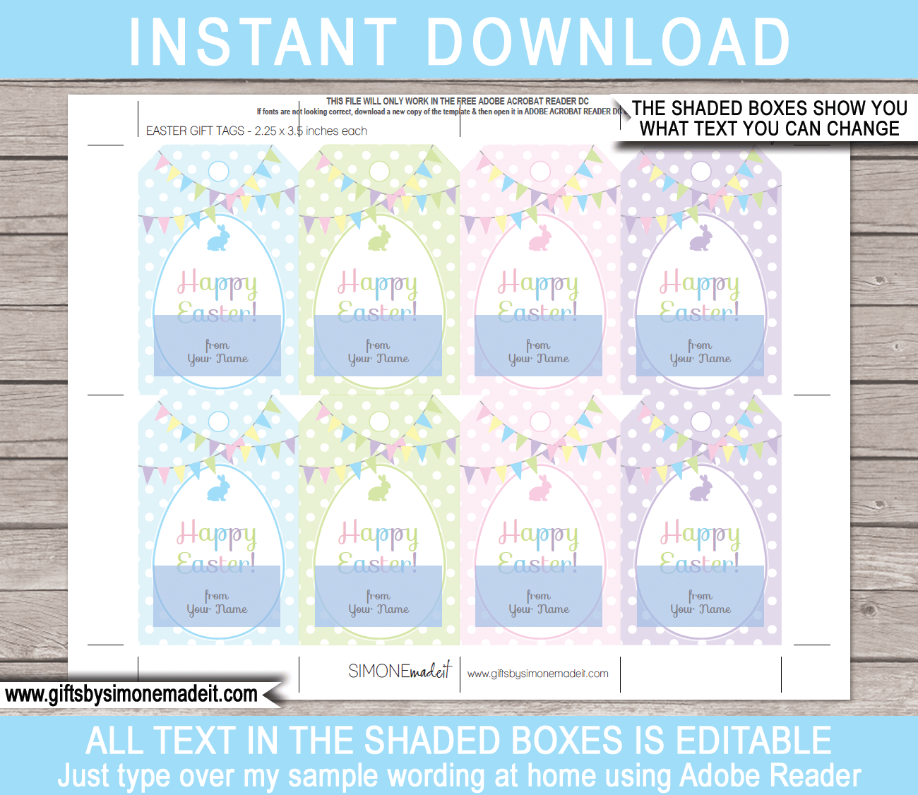 Printable Easter Gift Tags Template Personalized Last Minute Easter Treat Tags