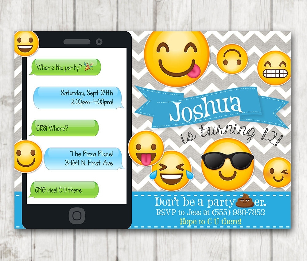 Printable Emoji Birthday Party Invitation Boy Emoji Invitations Chevron Gray Blue Emoji Birthday Invitation Emoji Bday Invite Emoticon Etsy