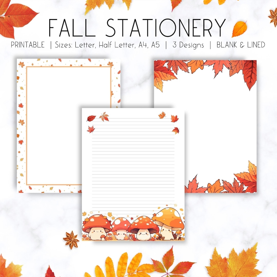 Printable Fall Stationery Printable Writing Paper Autumn Stationery A4 A5 Letter Half Letter Digital Download Lined Paper Notes Pages Etsy