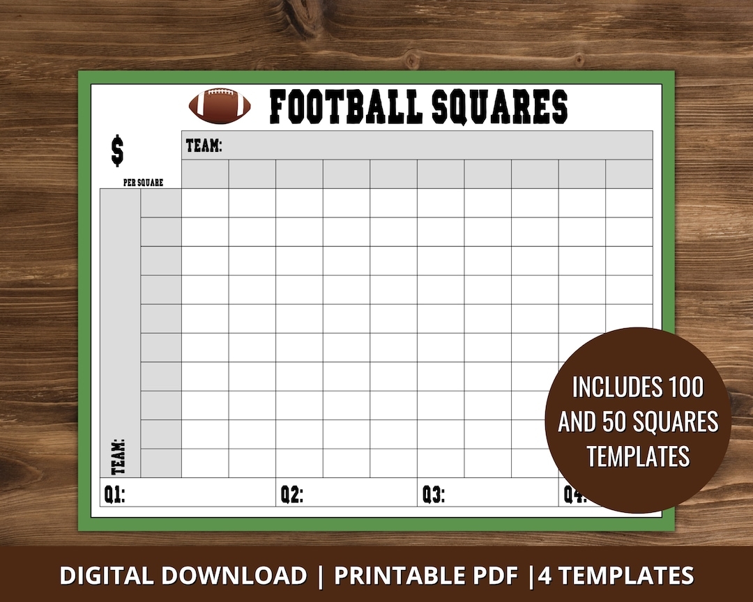 Printable Football Squares Game 100 Squares The Big Game Squares Grid Thanksgiving Football Printable Game 50 Squares Etsy