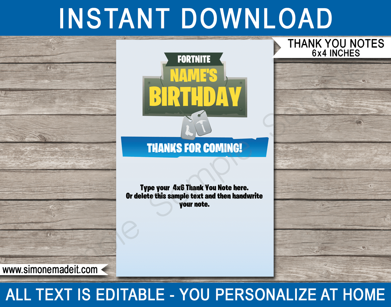 Printable Fortnite Party Thank You Cards Fortnite Birthday Party Theme