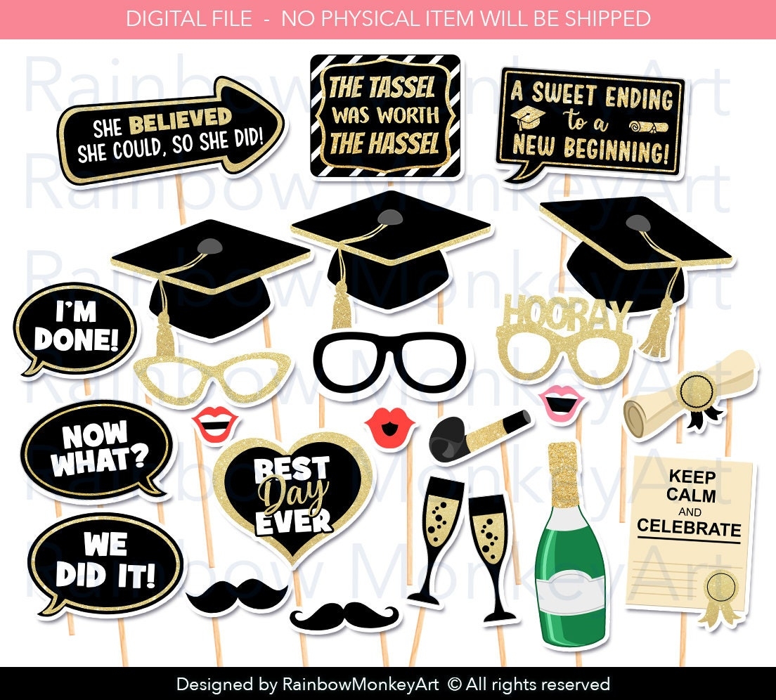 Printable Graduation Photo Booth Props Graduation Black Gold Photobooth Props Graduation Printable Props Graduation Class Of 2024 Party Etsy
