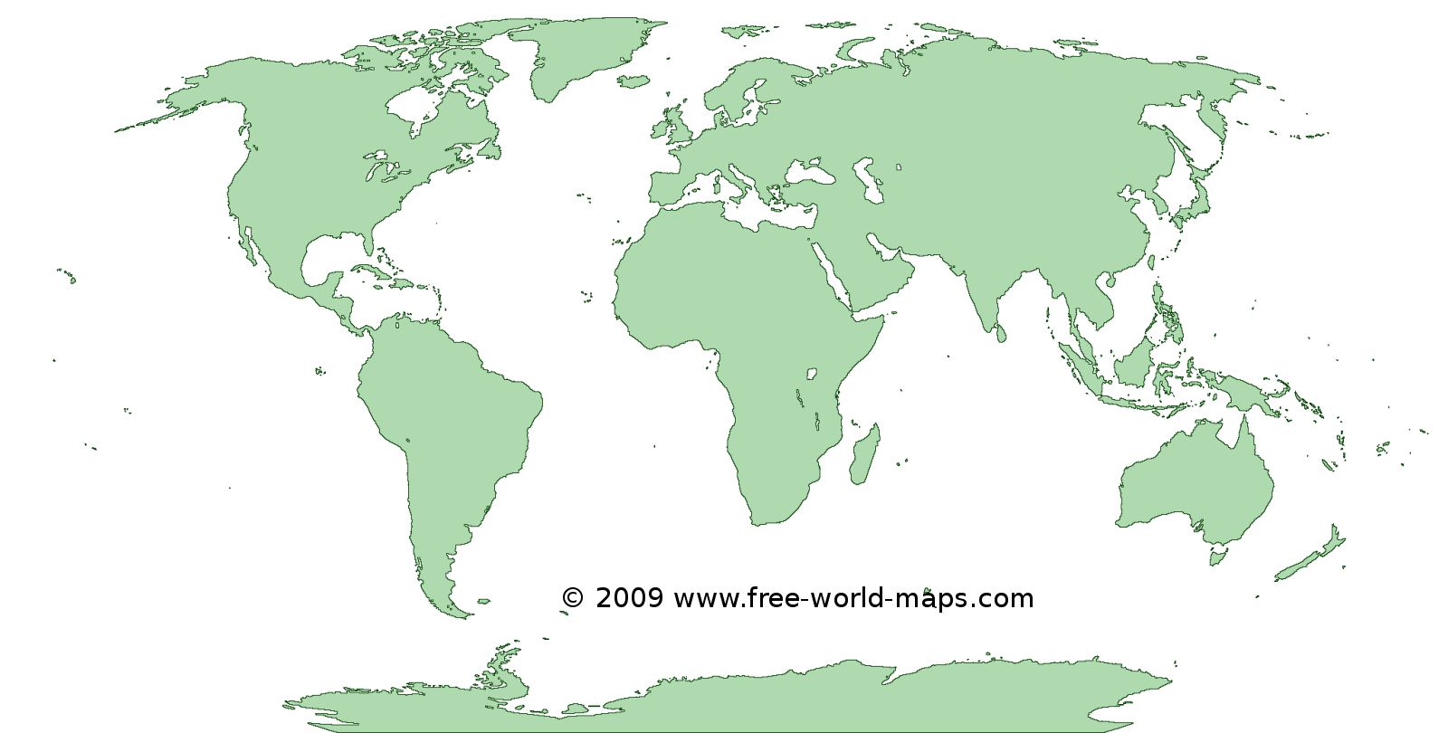 Printable Green transparent Blank Outline World Map C4 Free World Maps