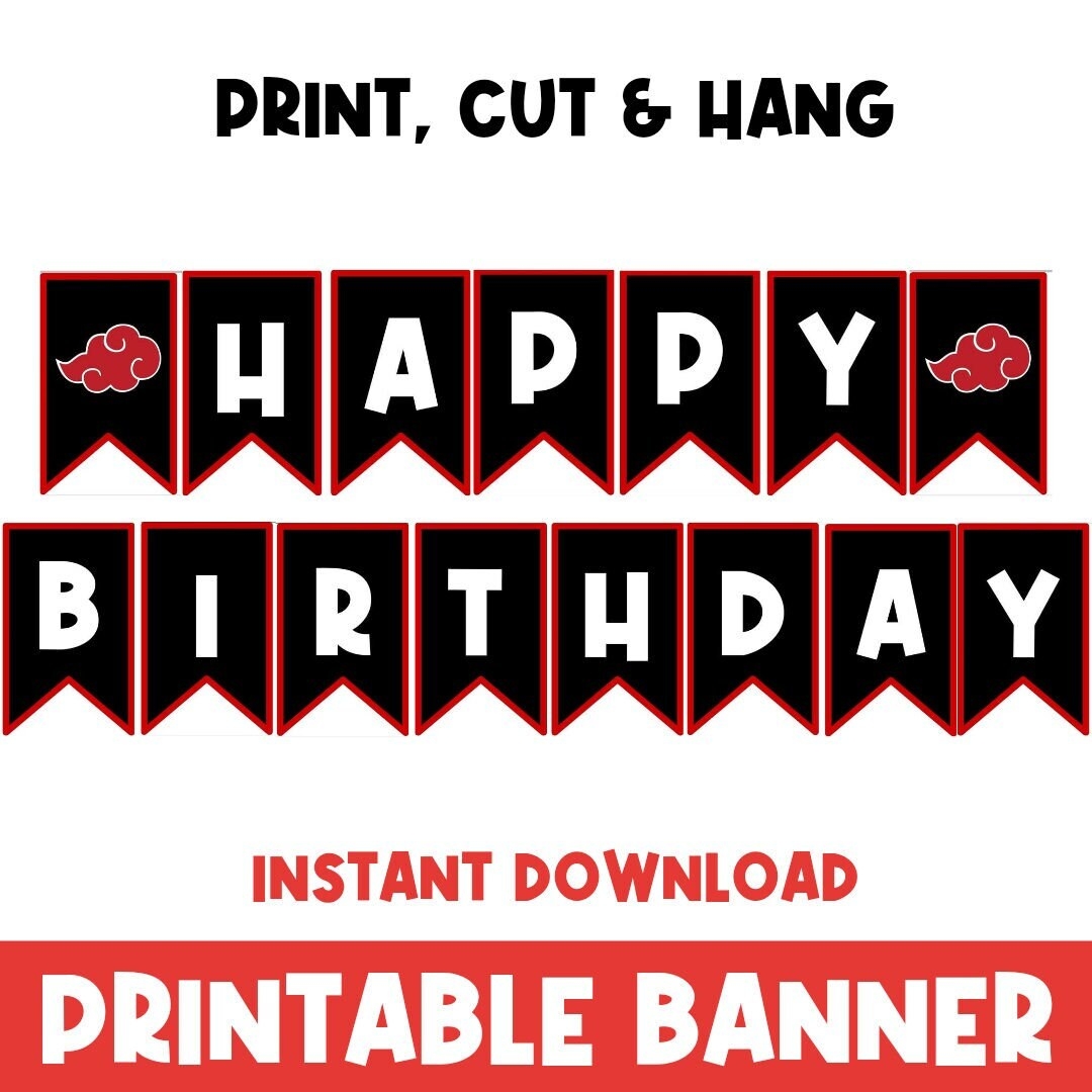 PRINTABLE Happy Birthday Banner Red Black White Birthday Decorations Boys Birthday Party Girls Birthday Party Wall Hang Etsy