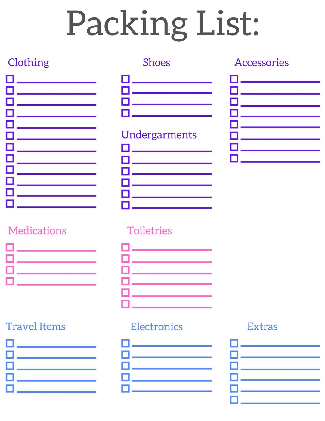 Free Printable Travel Packing Checklist