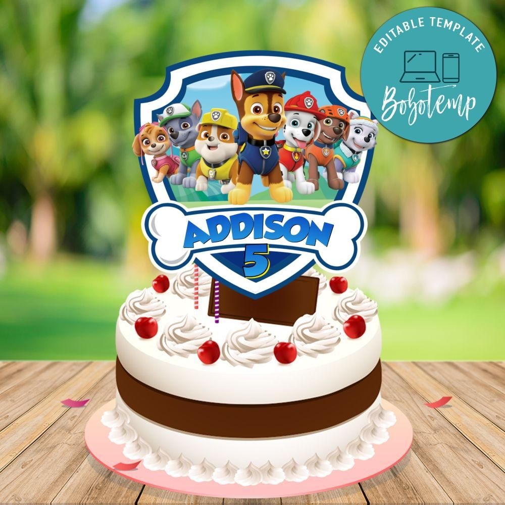 Printable Paw Patrol Birthday Cake Topper Template DIY Bobotemp