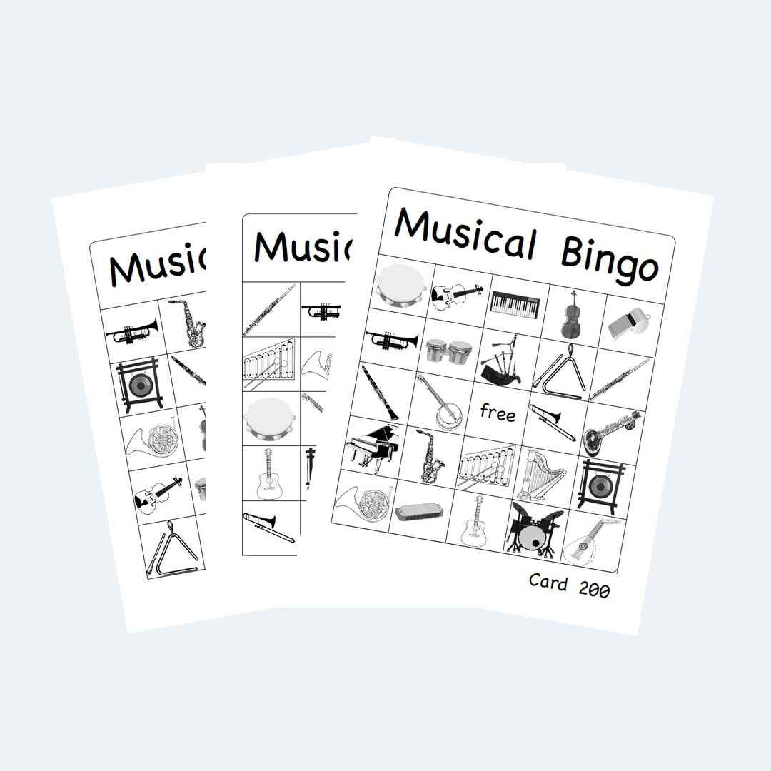 Printable Picture Bingo Cards Musical Instruments 4 Per Page Etsy