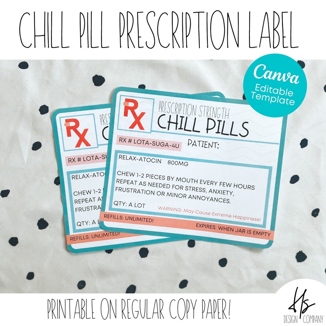 PRINTABLE Prescription Chill Pill Candy Jar Label Nursing Home CNA Appreciation Marketing Health Care Gift CNA Week Nurse s Week Etsy