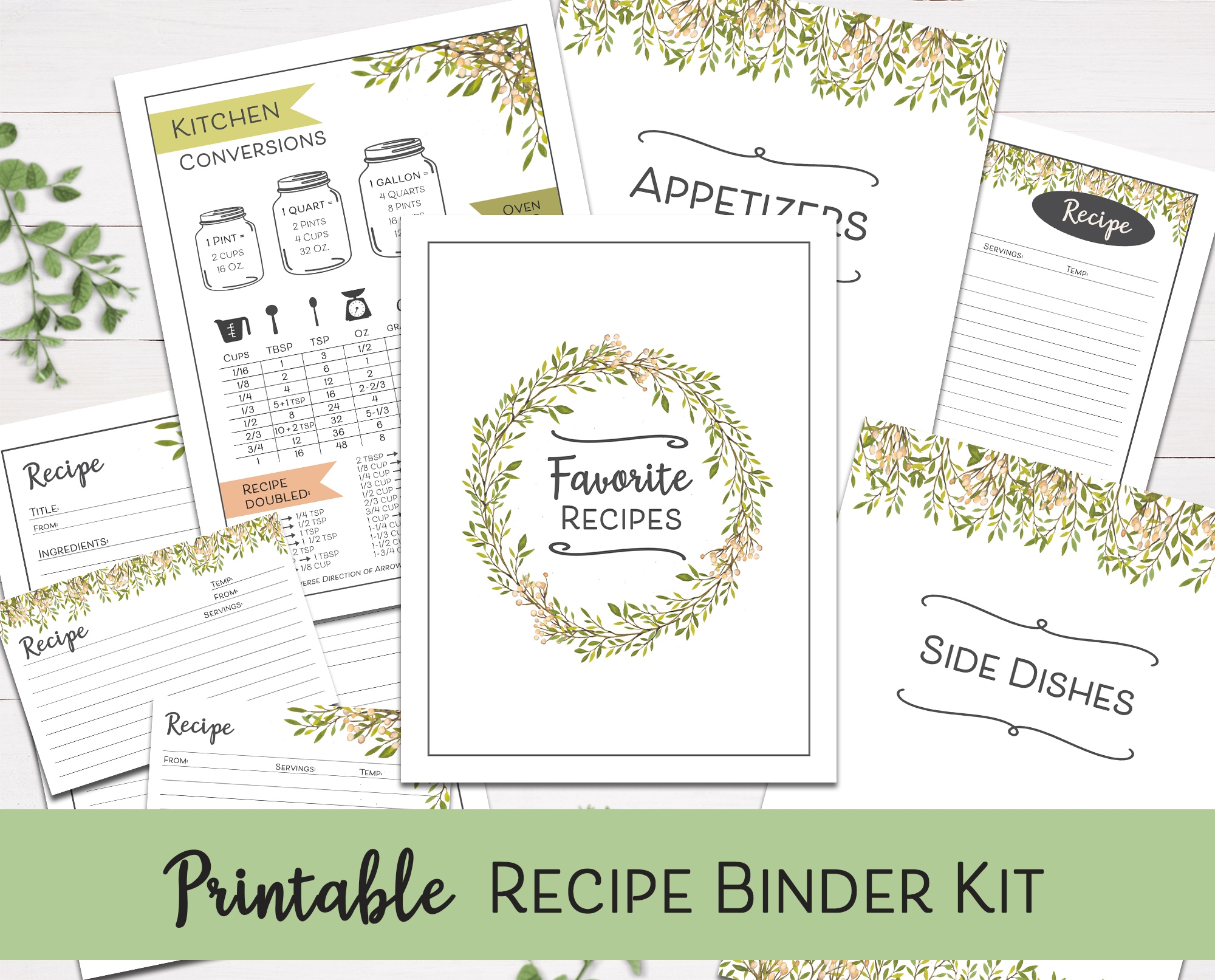 Printable Recipe Binder Kit White More Like Grace