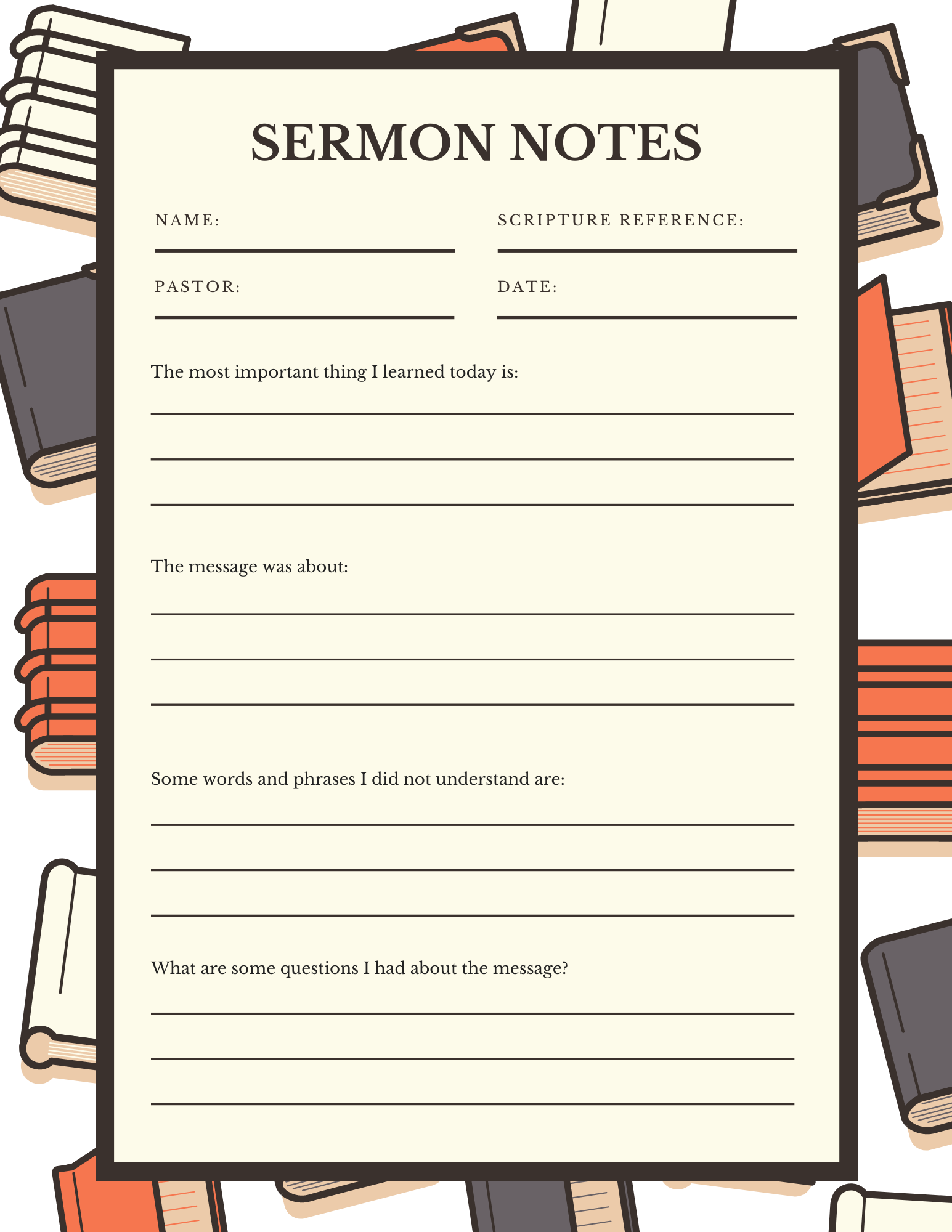 Printable Sermon Notes Sheet