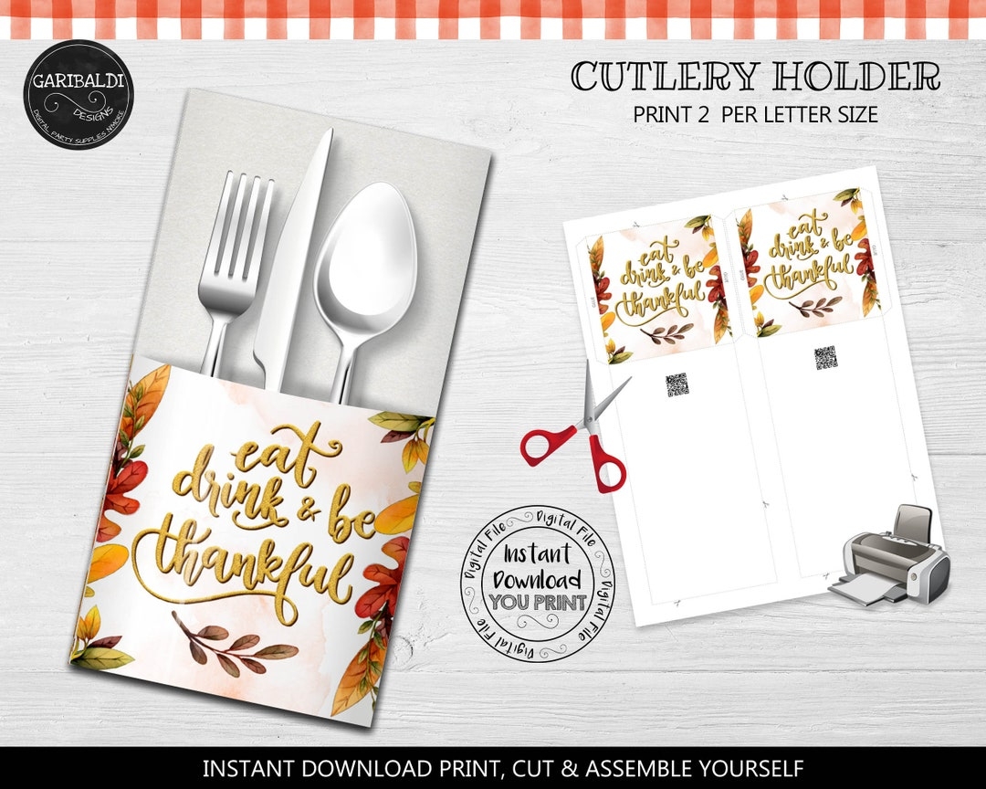 Printable Thanksgiving Silverware Cutlery Holders Instant Download Utensils Paper Pouch Bag Fall Flatware Bag Party Table Decor CTH TF Etsy